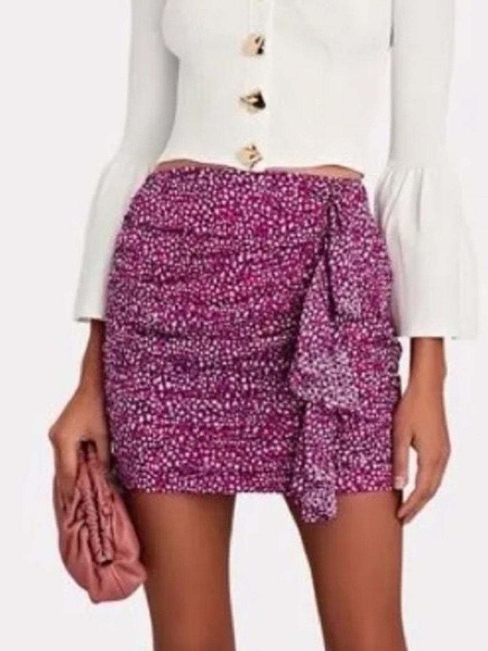 NWT Intermix Women’s McKenna Ruffled Silk Mini Skirt Pink Size 2